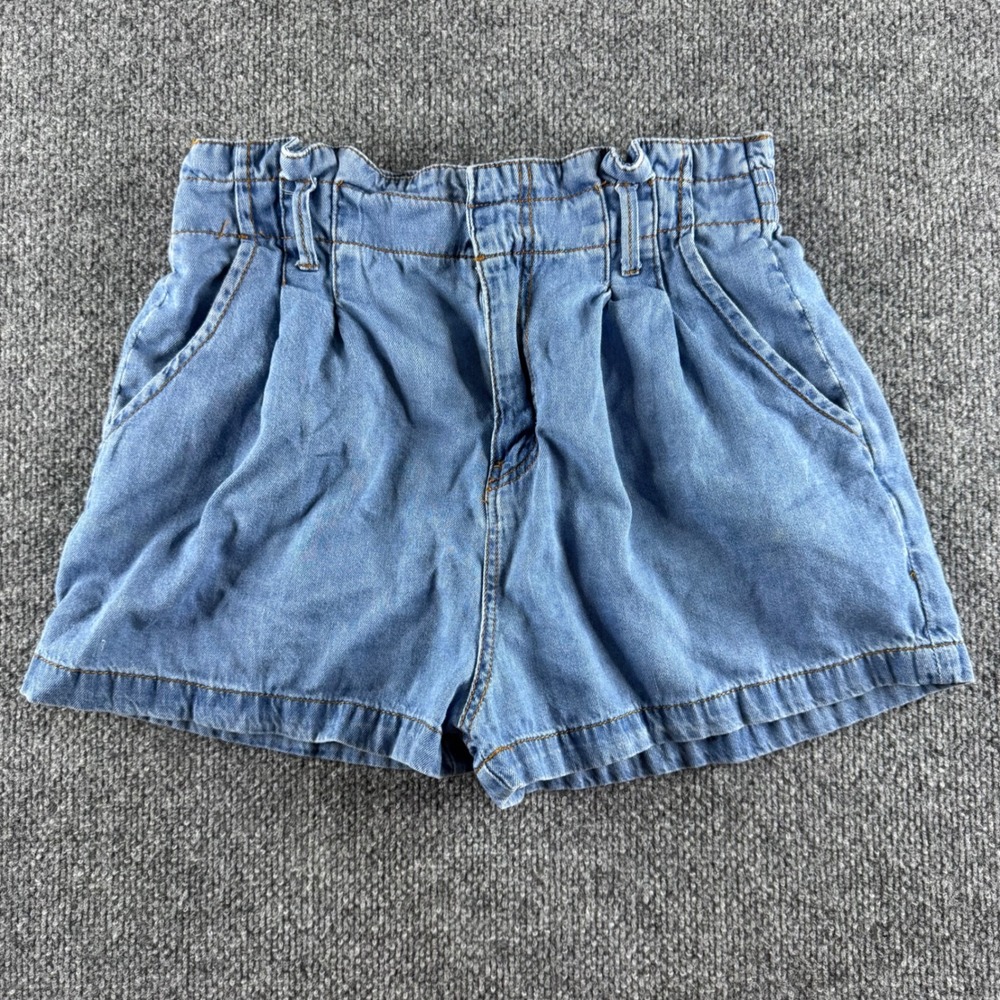 Forever 21 Womens High Waisted Paperbag Denim Shorts Light Wash Blue Size Large